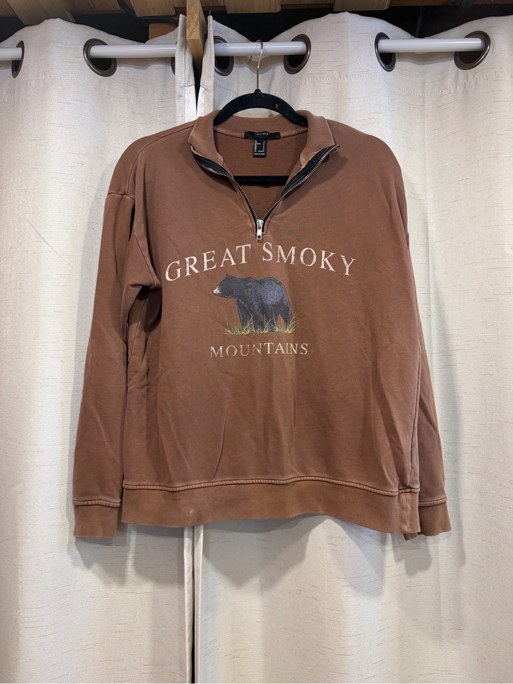 Forever 21 Brown Great Smoky Mountains Half-Zip Pullover